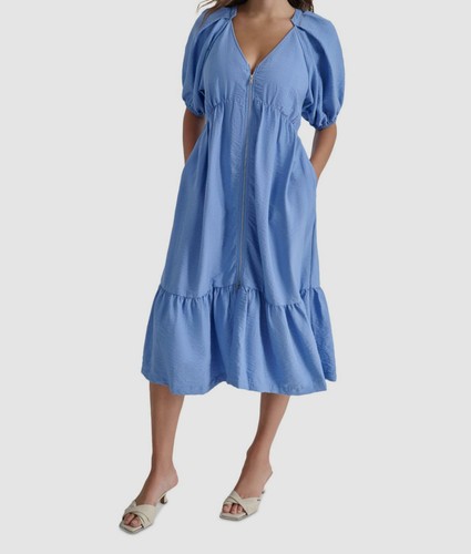 Dkny women blue solid neck - women's, v-neck